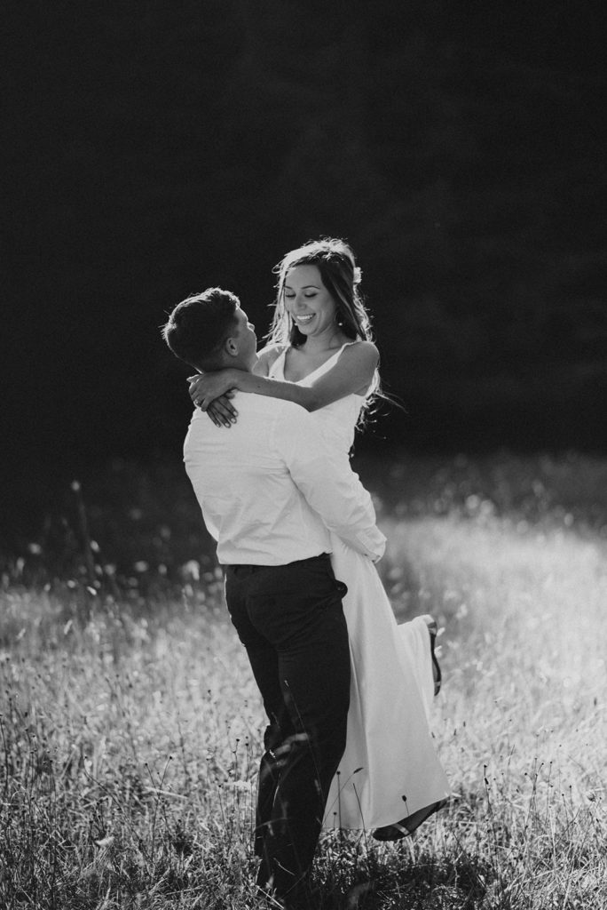 Golden hour elopement in black and white