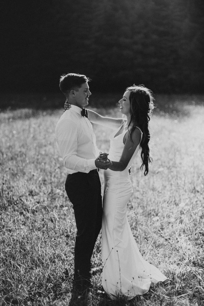 Golden hour elopement in black and white