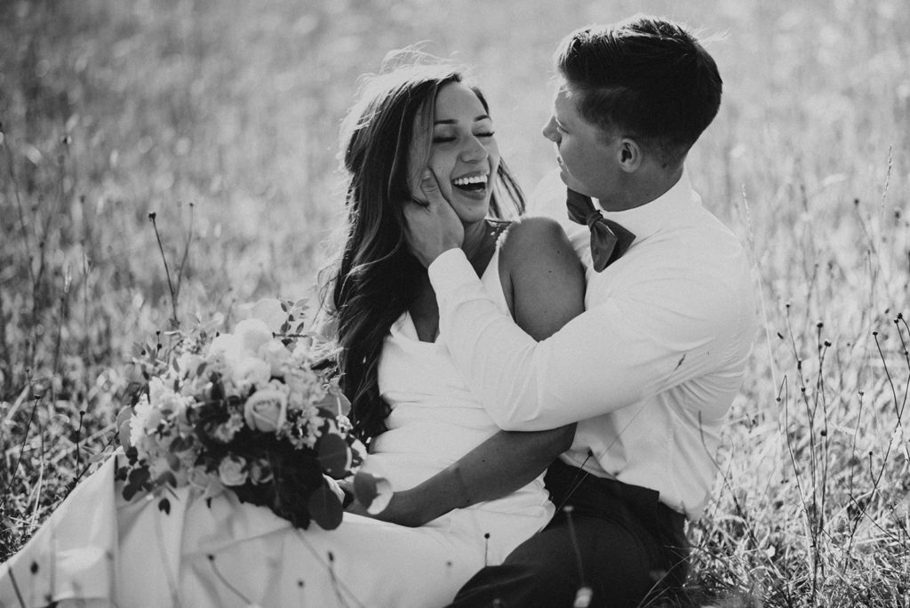 Golden hour elopement in black and white